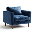 Fauteuil de salon bleu marine en velours polyester avec pieds en hévéa massif 90 x 82 x 82 cm