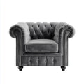 Fauteuil Chesterfield capitonné gris anthracite en velours de polyester 110 x 90 x 80 cm