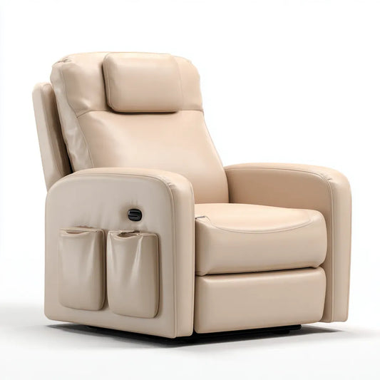 Fauteuil relax électrique inclinable beige en cuir synthétique PU avec repose-pieds 90 x 96 x 105 cm