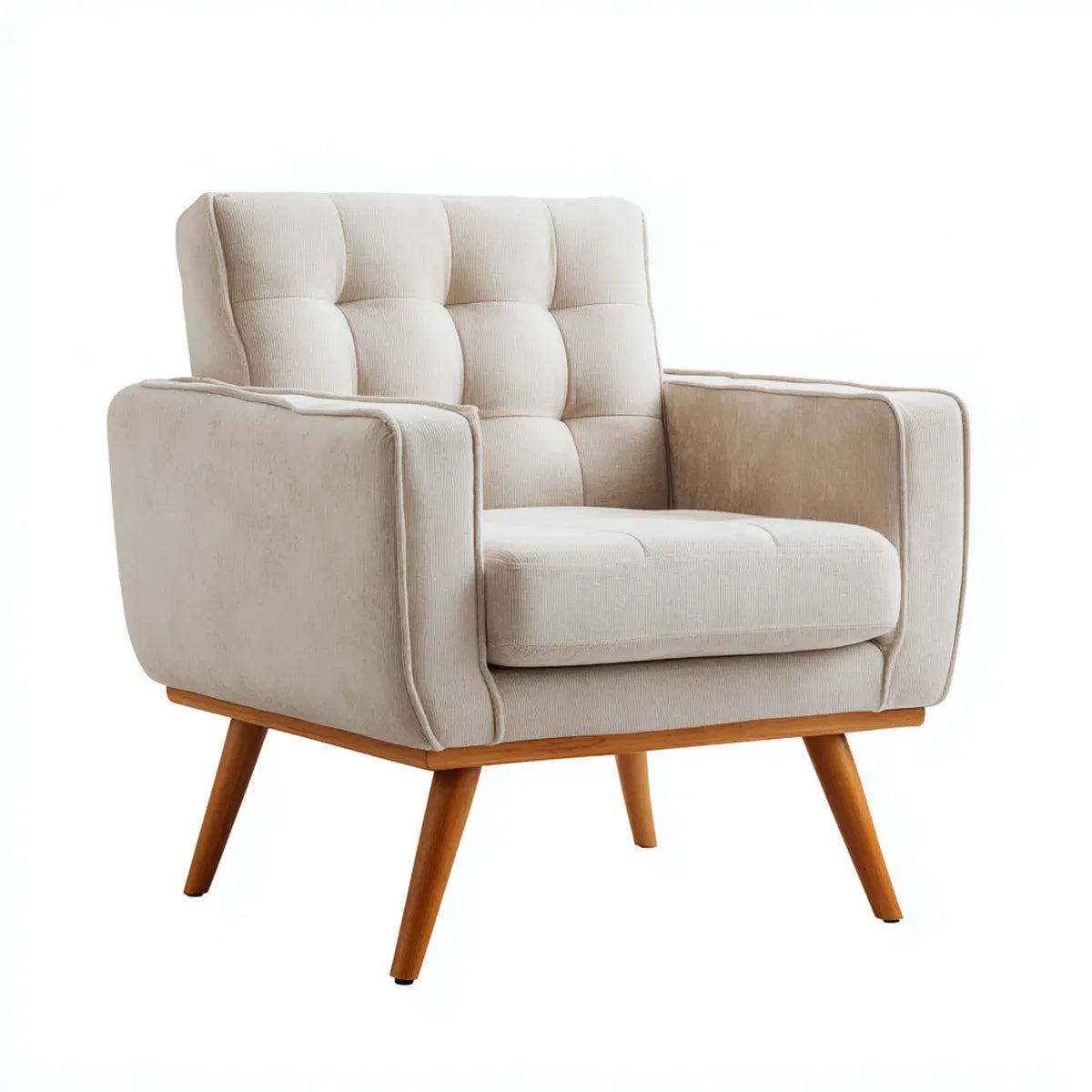 Fauteuil de salon capitonné beige 83 x 78 x 88 cm en polyester et bois massif forme rectangulaire