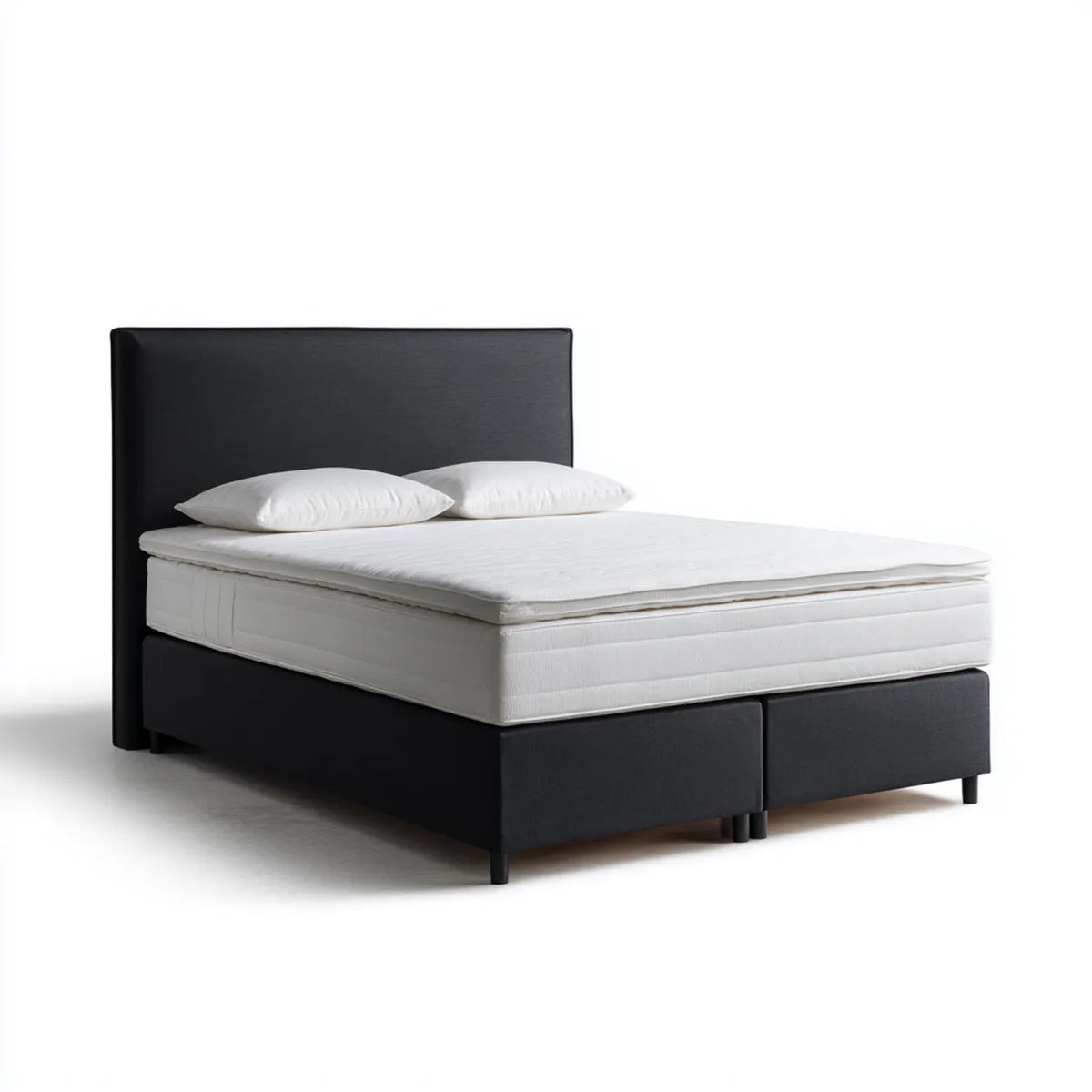 Ensemble lit double boxspring noir 160 x 200 cm avec matelas sommier en polyester tête de lit en PU rectangulaire