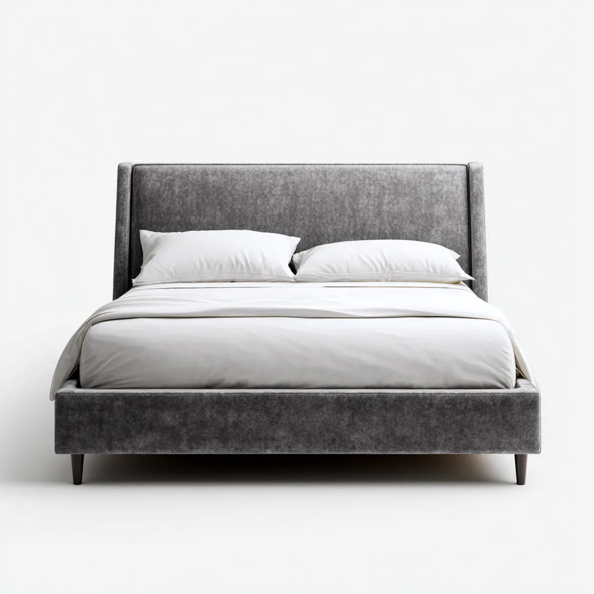Lit double capitonné gris foncé 160 x 200 cm en velours polyester rectangulaire