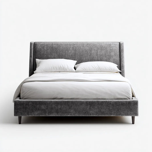 Lit double capitonné gris foncé 160 x 200 cm en velours polyester rectangulaire