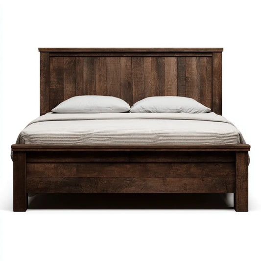 Lit double 160 x 200 cm marron foncé en bois massif forme rectangulaire