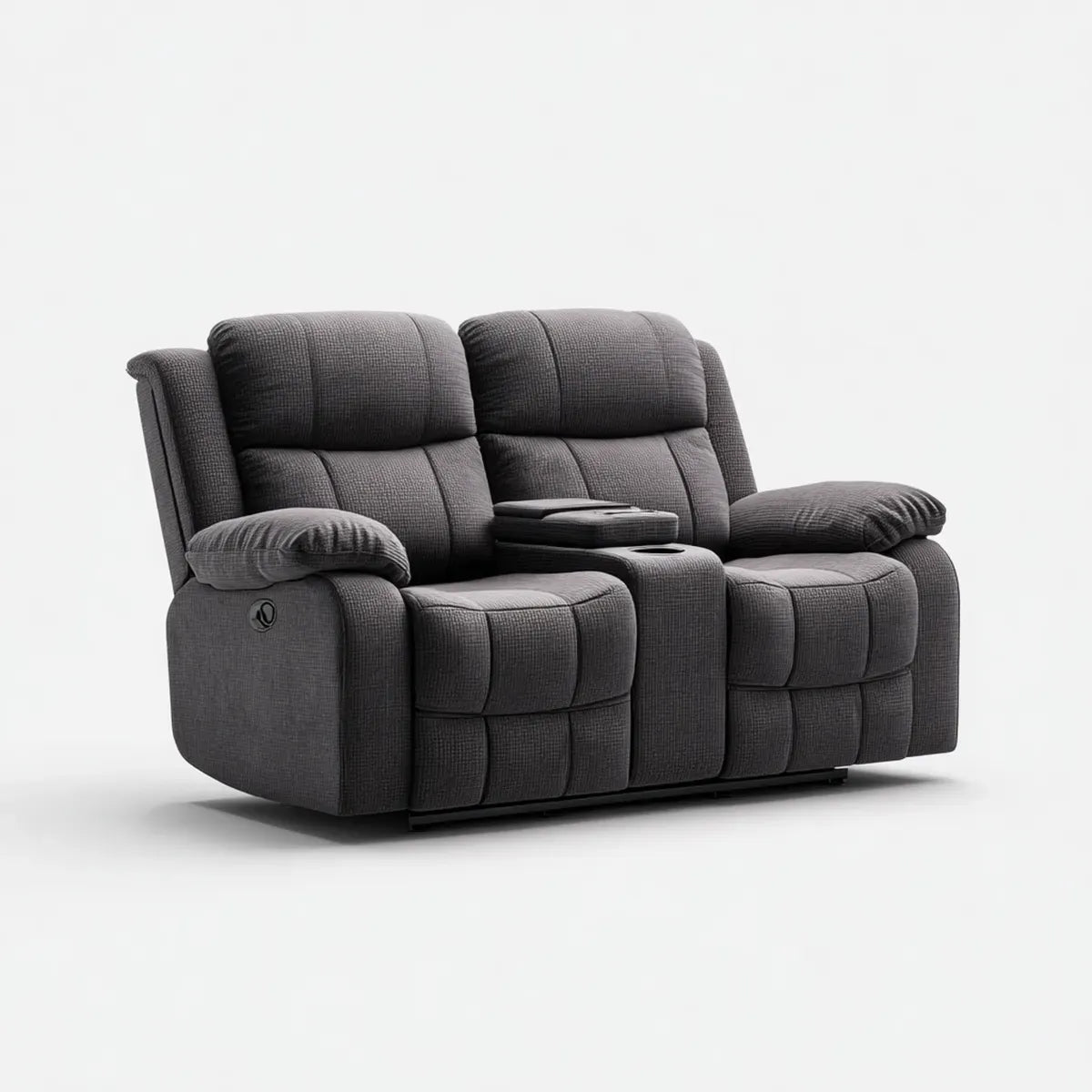 Canapé relaxation 2 places gris foncé en polyester avec console centrale 180 x 95 x 102 cm