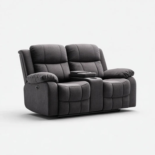 Canapé relaxation 2 places gris foncé en polyester avec console centrale 180 x 95 x 102 cm