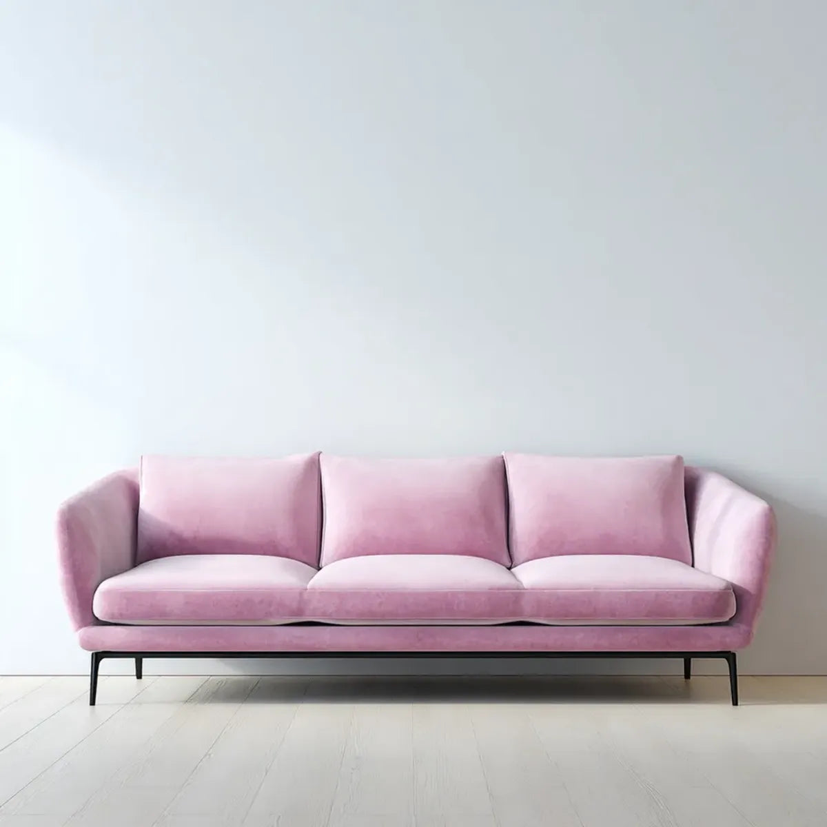 Canapé droit 3 places rose poudré 210 x 85 x 82 cm en velours de polyester