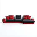 Canapé d'angle droit 5 places noir rouge gris en cuir synthétique PU 300 x 180 x 90 cm