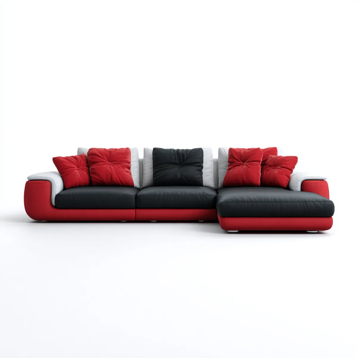 Canapé d'angle droit 5 places noir rouge gris en cuir synthétique PU 300 x 180 x 90 cm