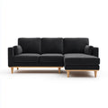Canapé d'angle droit 3 places noir 250 x 160 x 85 cm en polyester avec pieds en bois massif