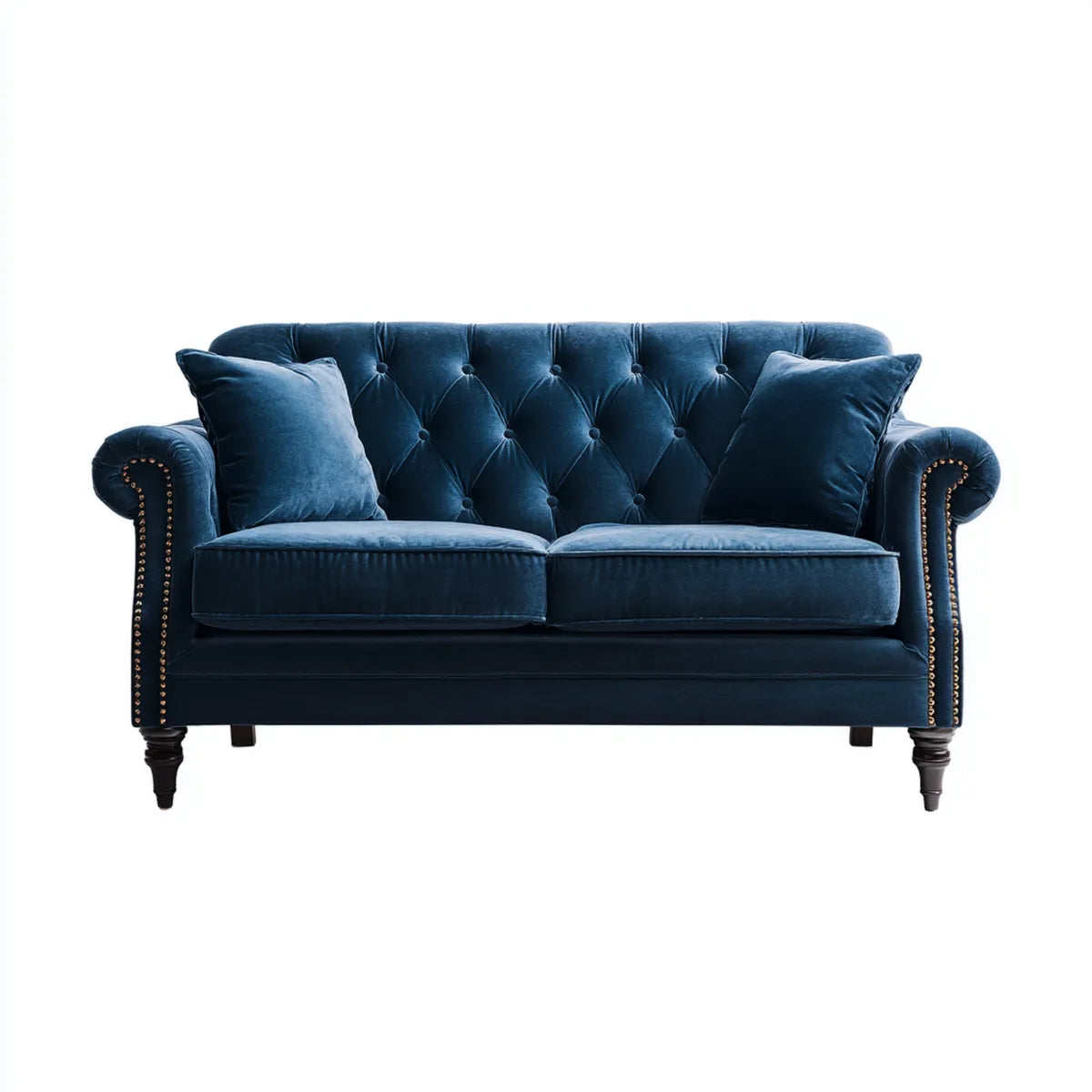 Canapé 2 places Chesterfield bleu marine en velours polyester 165 x 90 x 80 cm