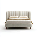 Lit double 160 x 200 cm crème en polyester avec tête de lit capitonnée arrondie