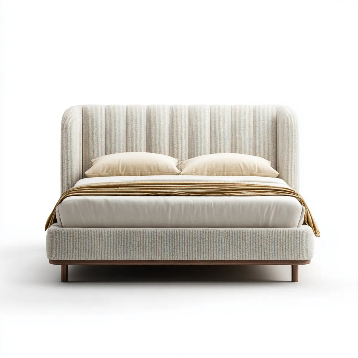 Lit double 160 x 200 cm crème en polyester avec tête de lit capitonnée arrondie