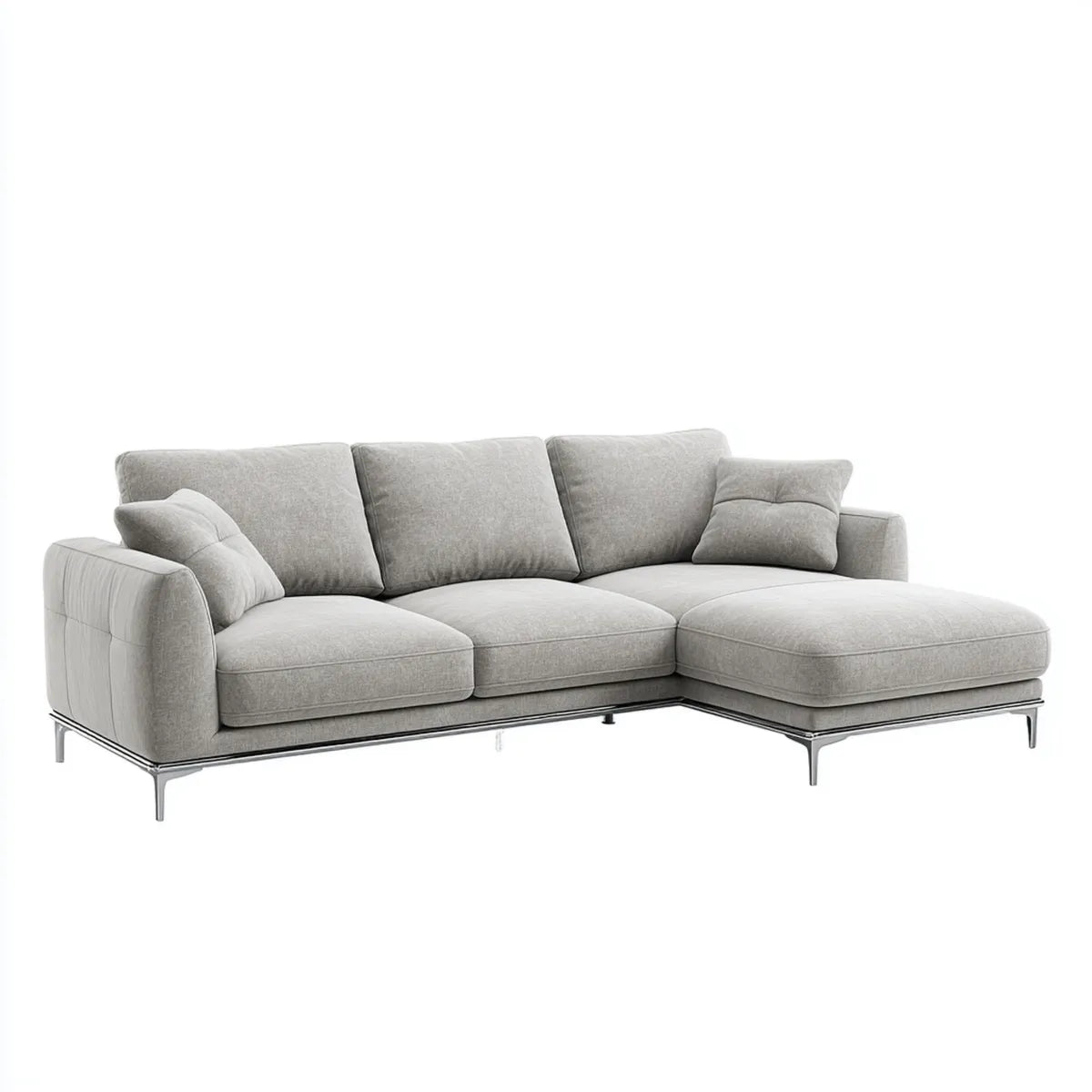 Canapé d'angle droit 3 places gris clair 280 x 170 x 85 cm en polyester avec pieds en acier chromé