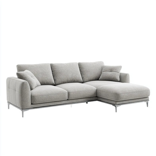 Canapé d'angle droit 3 places gris clair 280 x 170 x 85 cm en polyester avec pieds en acier chromé