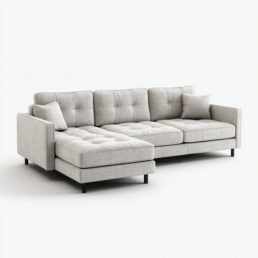 Canapé d'angle gauche 3 places gris clair en polyester 260 x 160 x 85 cm