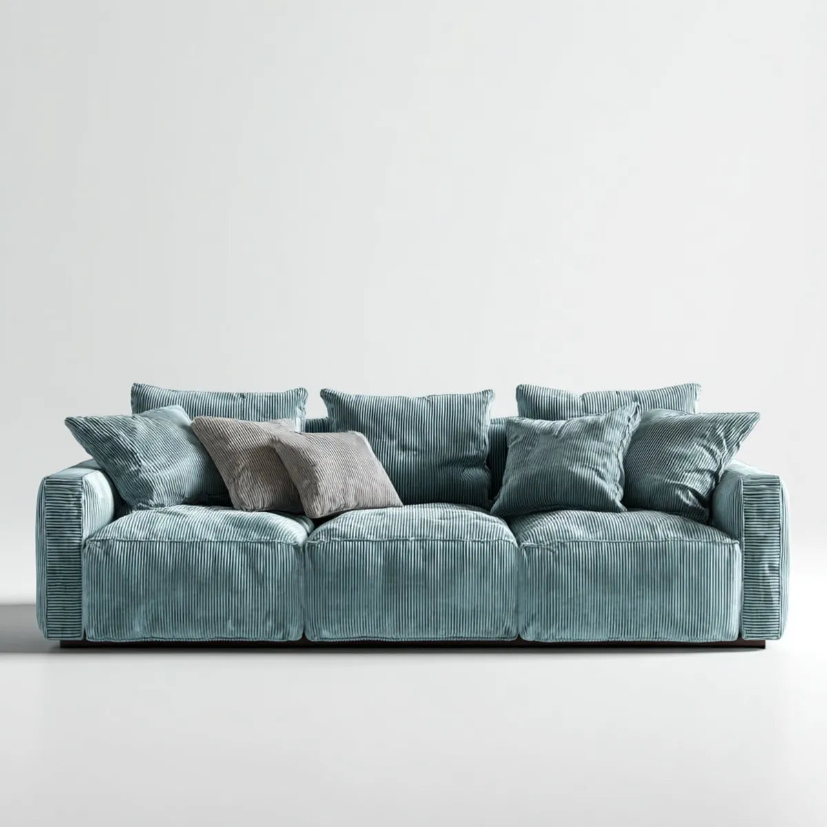 Canapé droit 3 places vert sauge en velours côtelé polyester 230 x 100 x 82 cm