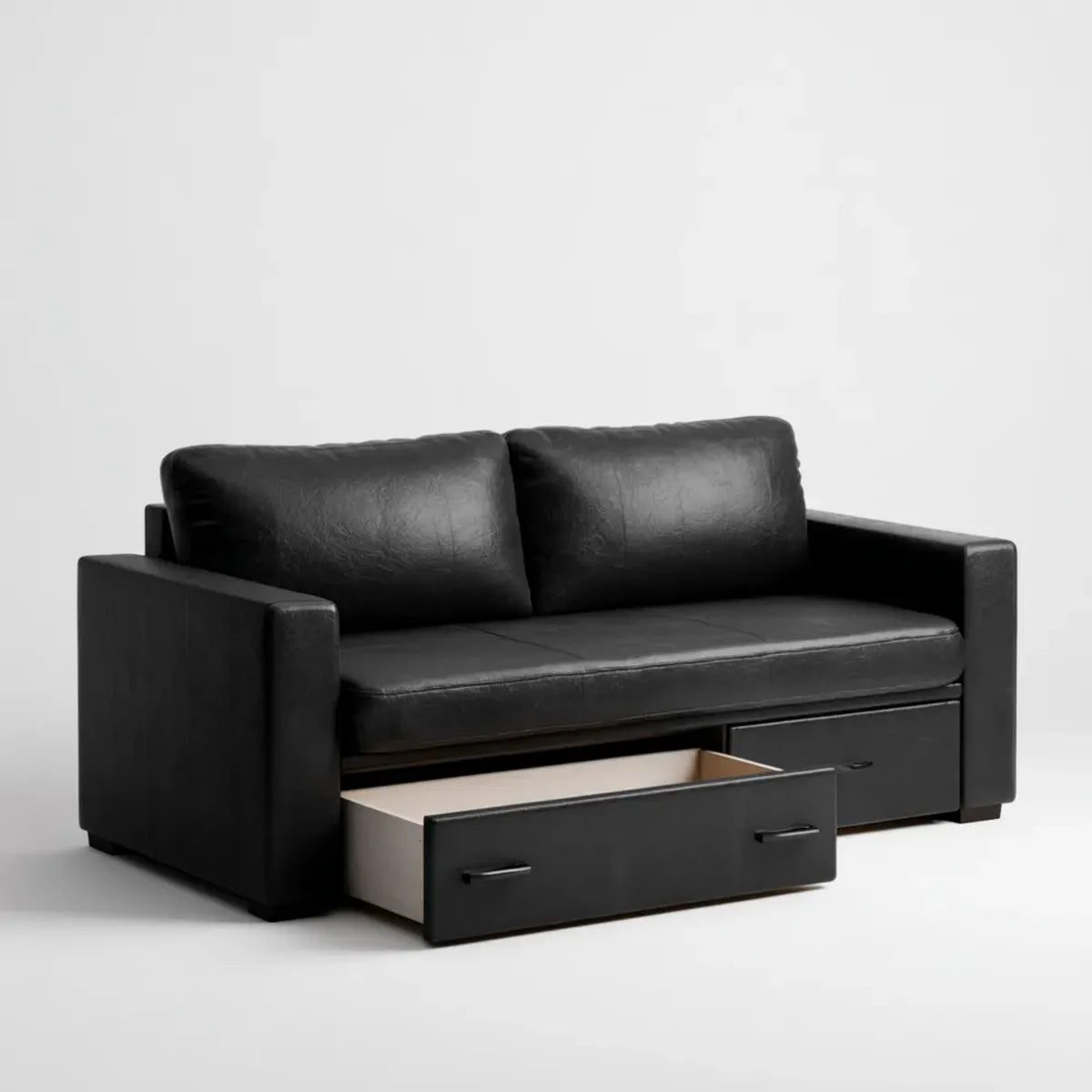 Canapé 2 places noir avec 2 tiroirs de rangement 145 x 85 x 85 cm similicuir PU rectangulaire