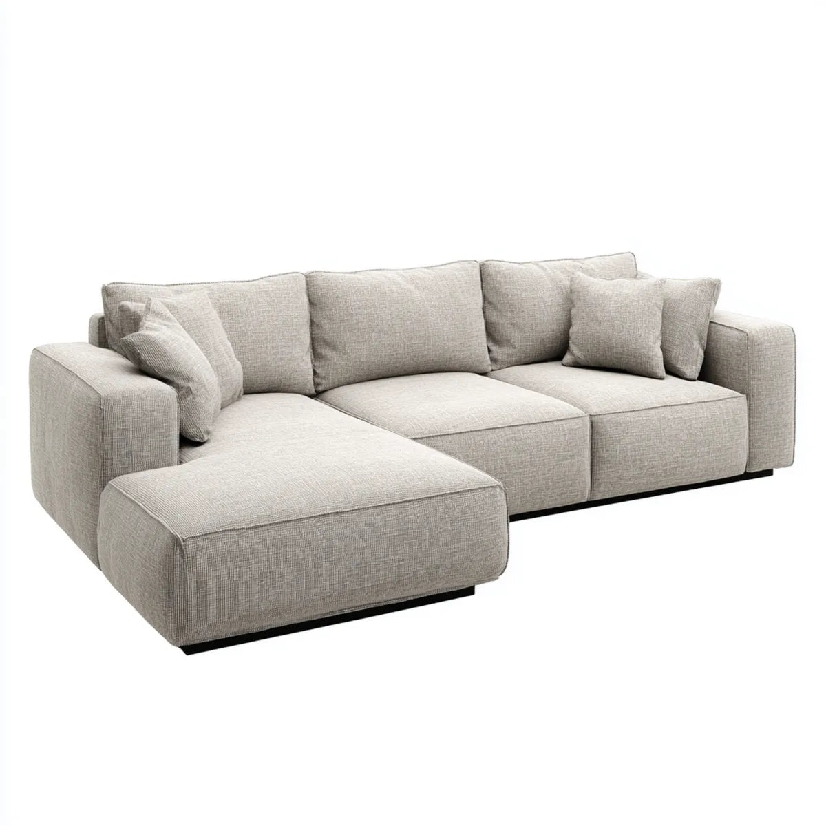 Canapé d'angle gauche 4 places gris beige en polyester forme L 280 x 170 x 85 cm